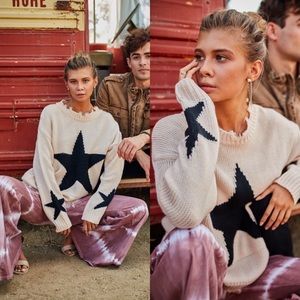 Starry Eyed Ivory Star Print Distressed Sweater
